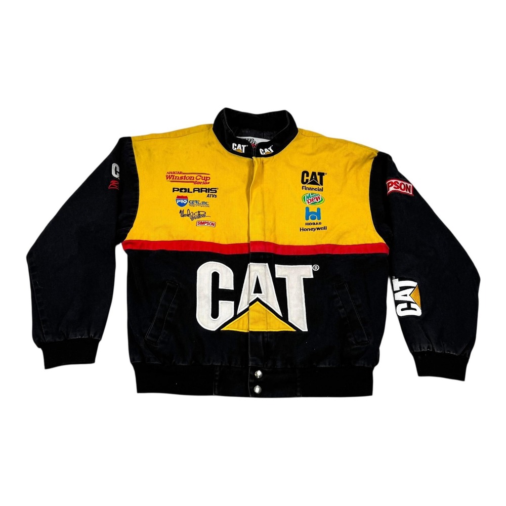 Vintage Ward Burton CAT Racing Jacket Mens Large Yellow Black NASCAR 90s